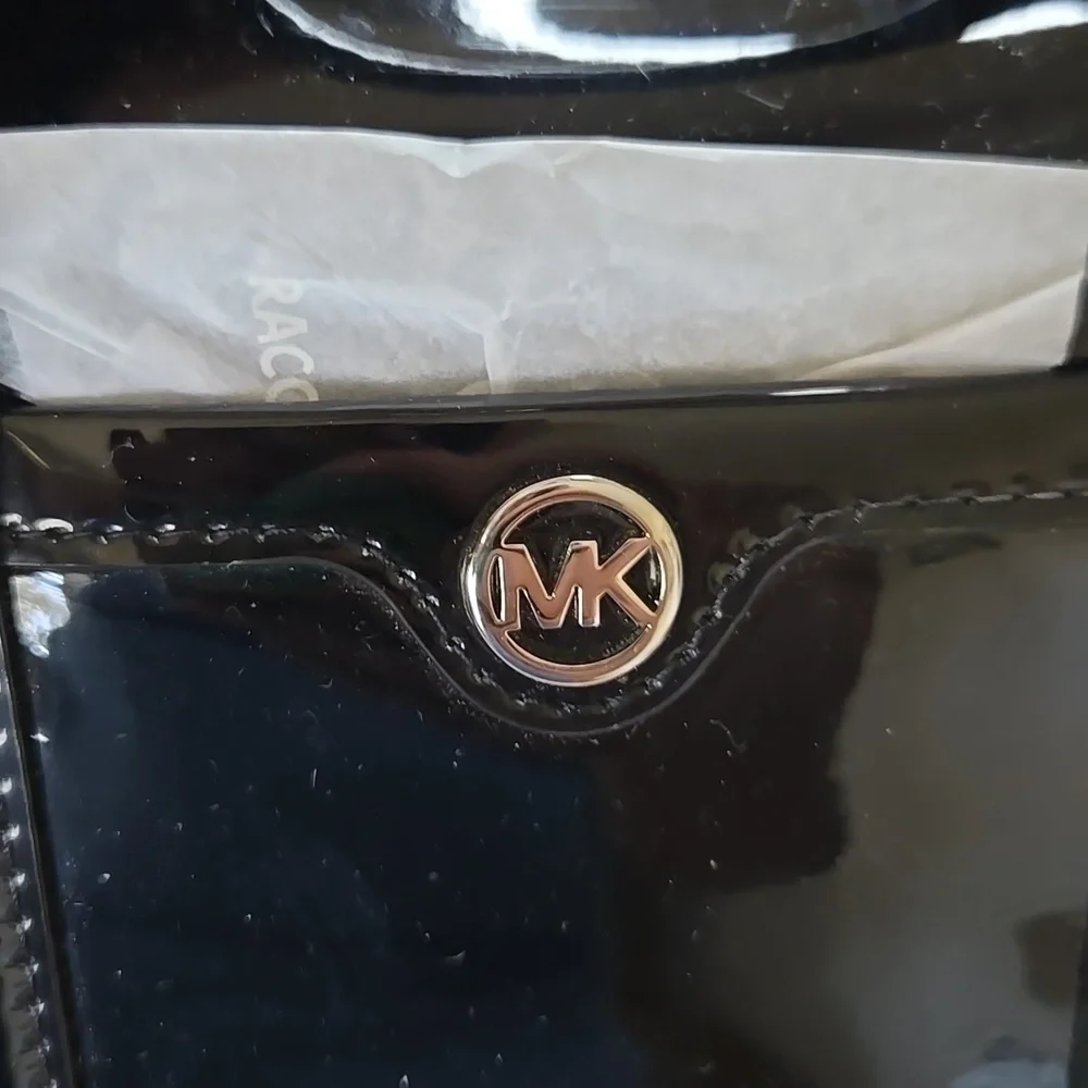 Michael Kors Mini Black Patent Leather Satchel with MK Emblem - Picture 4 of 6
